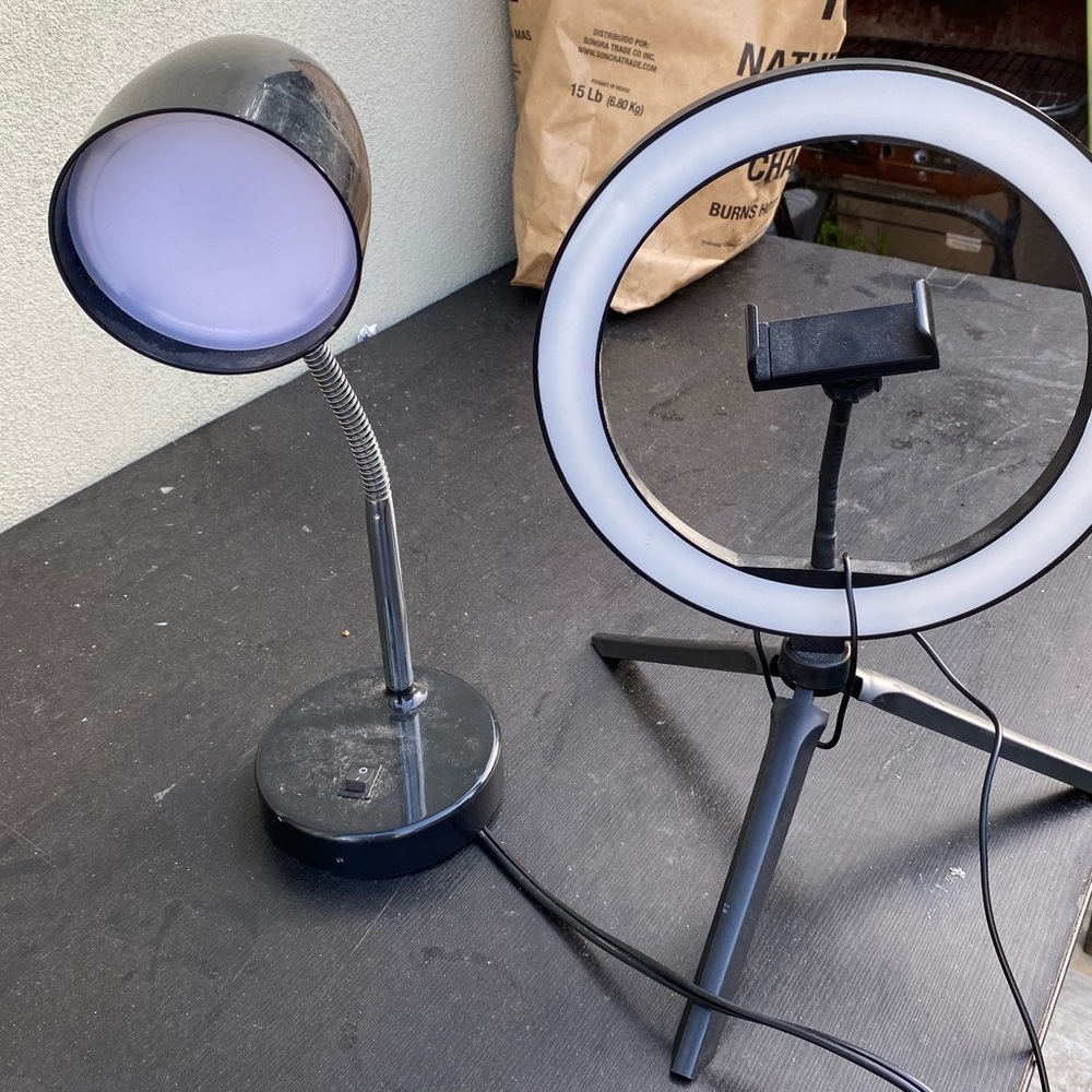 Small ring camera with phone holder
